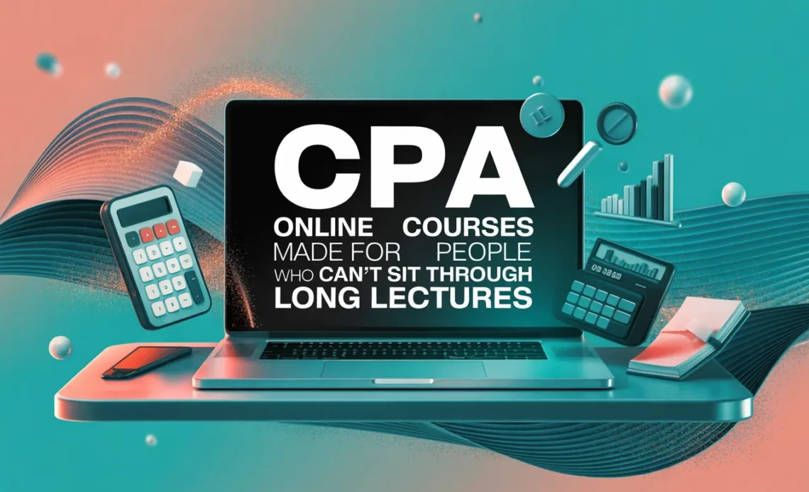 Student studying CPA online course using laptop with short video lessons
