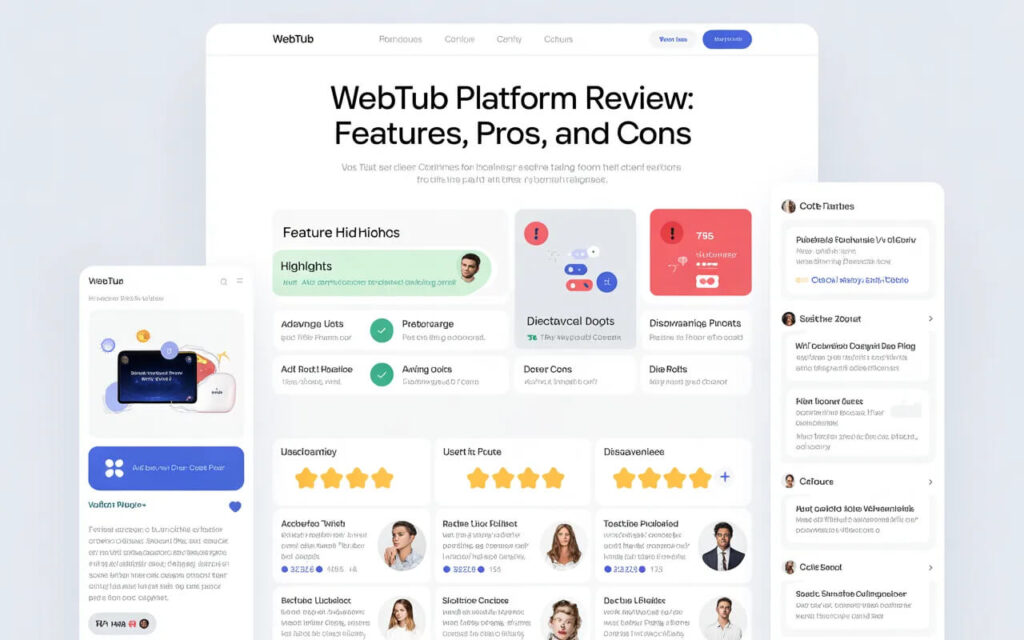 Webtub platform dashboard interface showing features and user experience overview