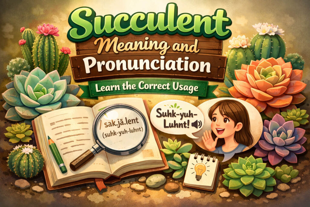 Succulent meaning and pronunciation explained with examples of plants and juicy food
