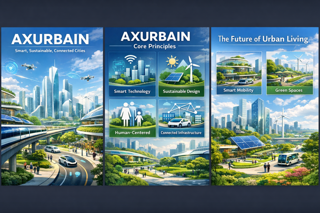 Axurbain concept of smart urban living and sustainable futuristic city design with modern infrastructure